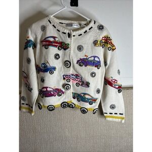 Michael Simon White Multi Color Cardigan Sweater Automobiles sz 1 Medium - Rare